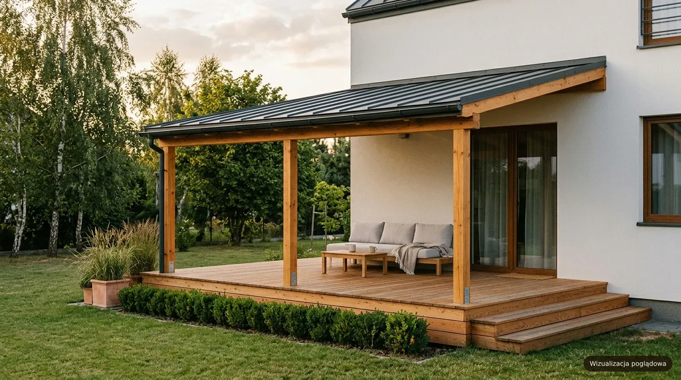 Wizualizacja poglądowa, pergola drewniana na wymiar, polski ogród